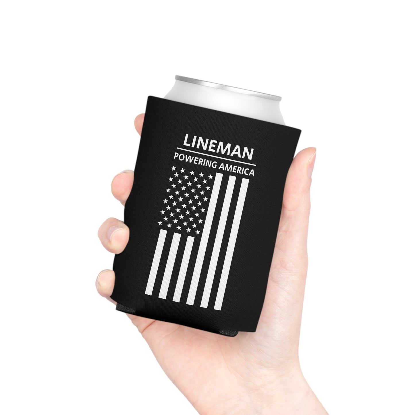 Lineman - Powering America / American Flag / Can Koozie