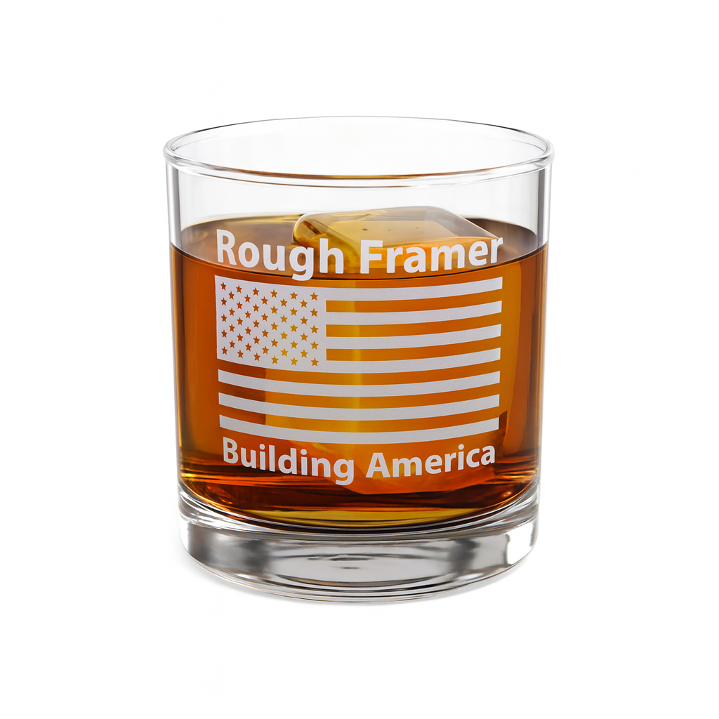 Rough Framer "Building America" Engraved 10.5oz Whiskey Glass