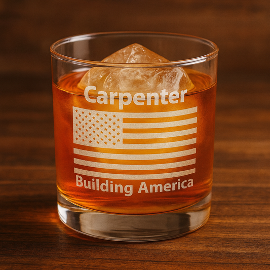 Carpenter "Building America" Engraved  10.5 oz Whiskey Glass