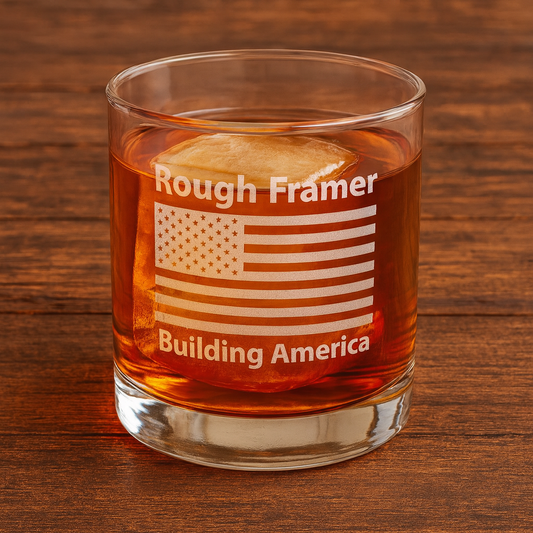 Rough Framer "Building America" Engraved 10.5oz Whiskey Glass